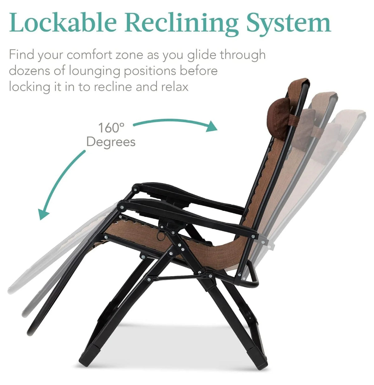 Oversized Chair, Folding Outdoor Patio Recliner, XL Anti Gravity Lounger W/Removable Cushion, Cup Holder, Side Tray, 350 lb Capacity - Taupe