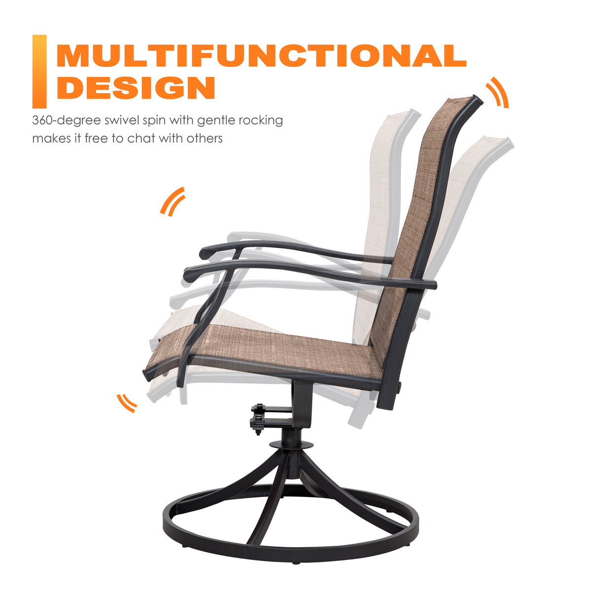 Nuu Garden 5 Piece Outdoor Patio Dining Set, Metal Patio Furniture Set 4 Textilene Swivel Chairs and 37" Square Iron Umbrella Dining Table, Black and Brown