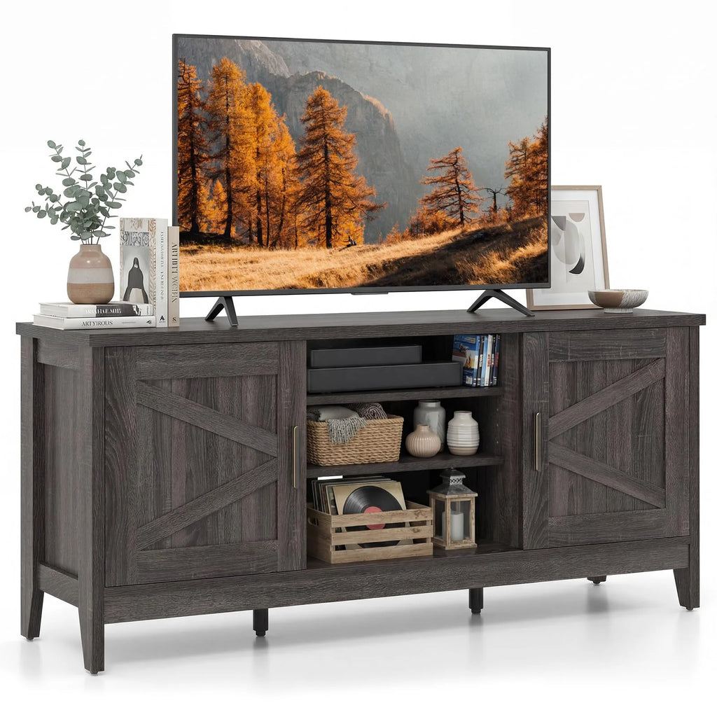 Tangkula Farmhouse TV Stand for TVs up to 65 Inch Entertainment Center with 2 Storage Cabinets