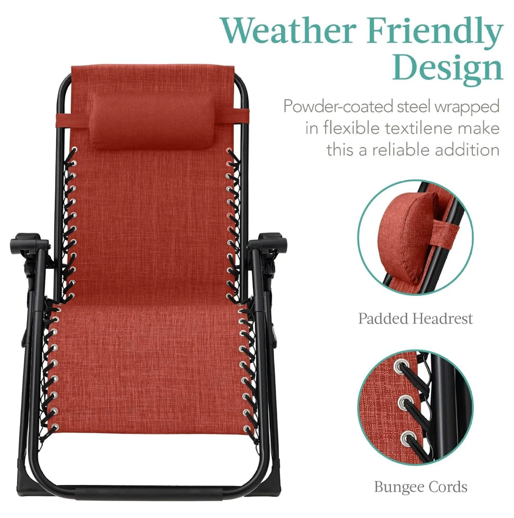 Oversized Chair, Folding Outdoor Patio Recliner, XL Anti Gravity Lounger W/Removable Cushion, Cup Holder, Side Tray, 350 lb Capacity - Taupe