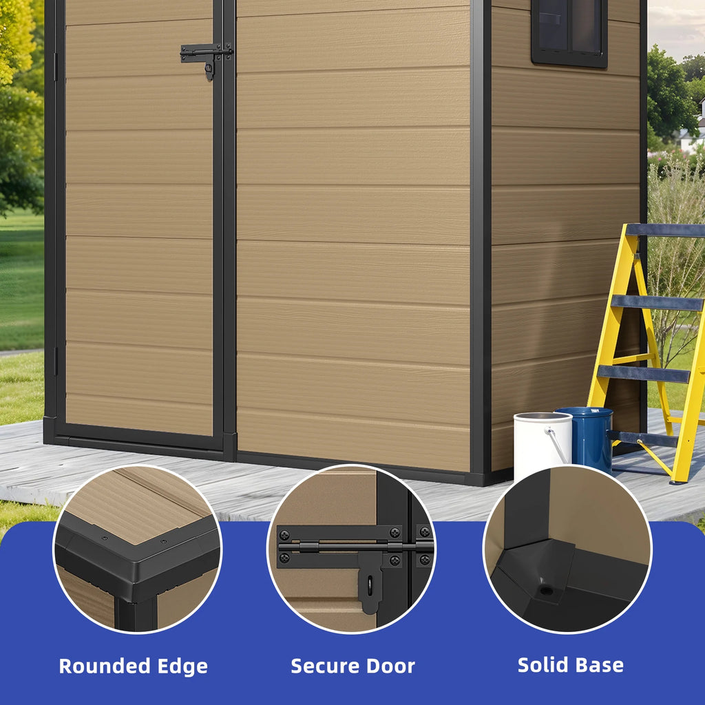 Modfusion 4.62.66.3 Ft Resin Storage Shed with Window, Floor, Plastic Roof, Storage Cabinets for Brooms Vacuum Cleaners Fits 65 to 68 in, Winter Gear Box, Black