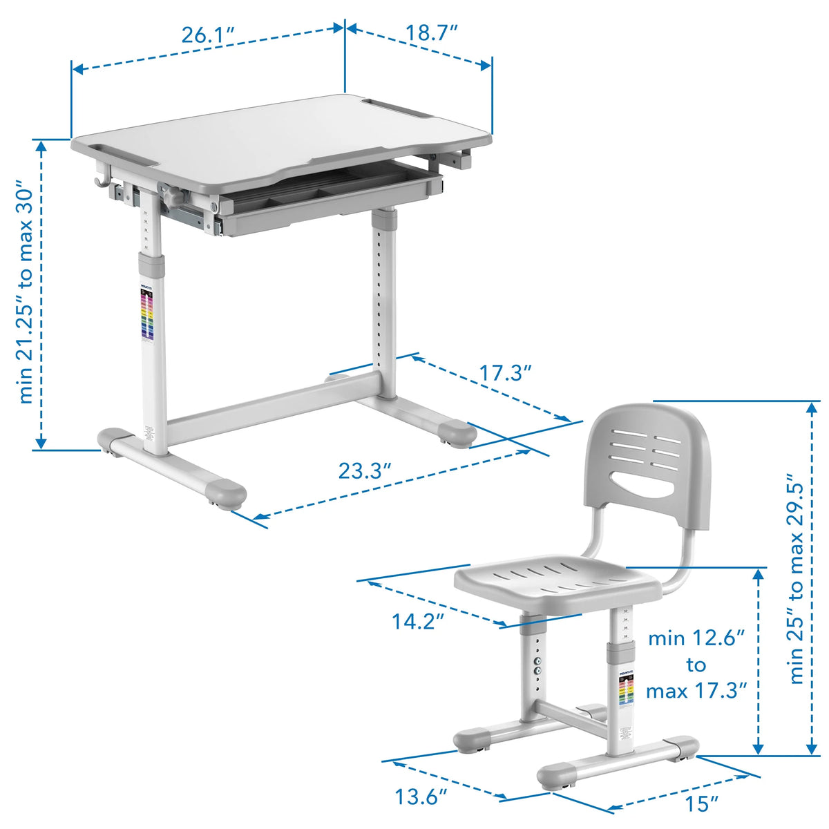 Mount - It! Kids Desk and Chair Set, Blue