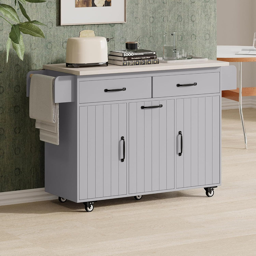 Rolling Kitchen Island Cart with Drop Leaf and Storage