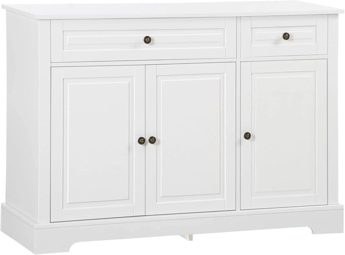 Kitchen Sideboard with Two Drawers and Adjustable Shelves, White
