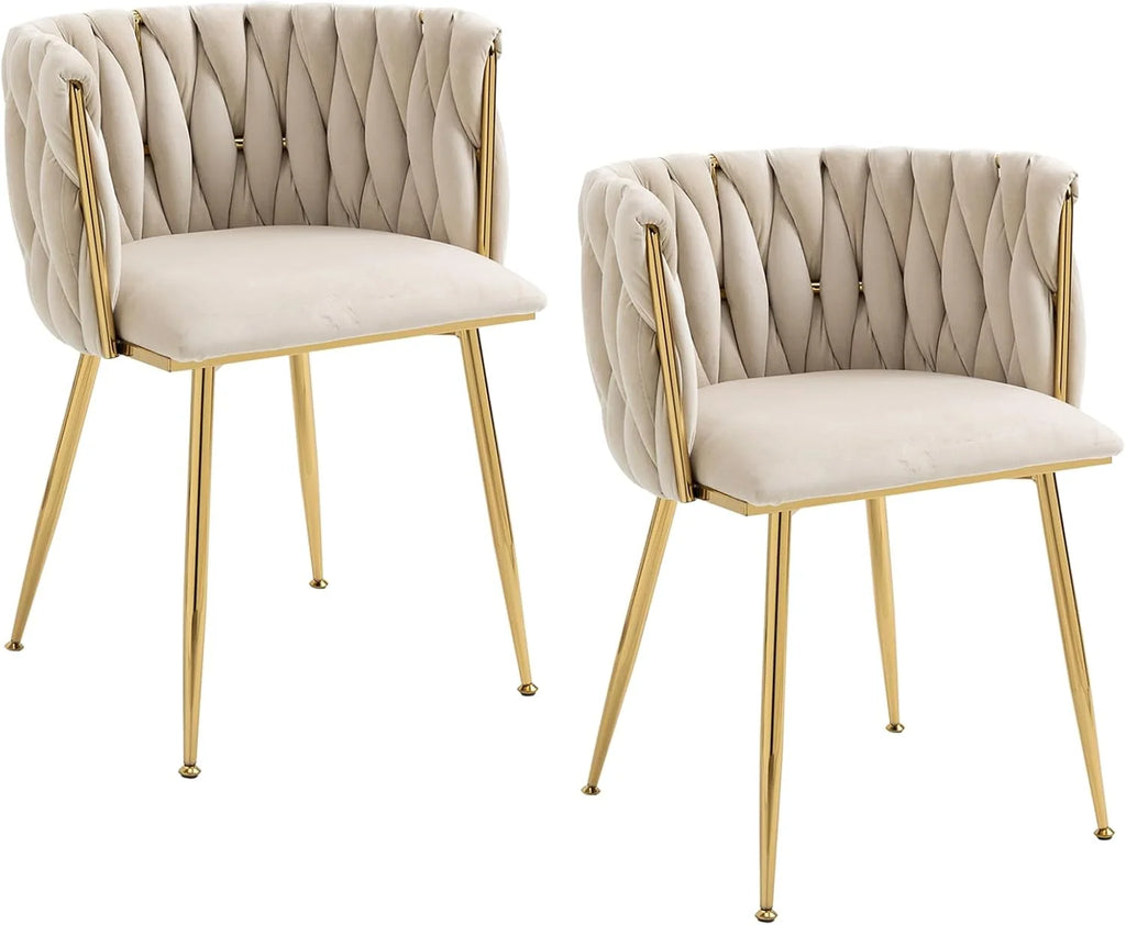 Velvet Dining Chairs with Gold-Tone Legs, Set of 4