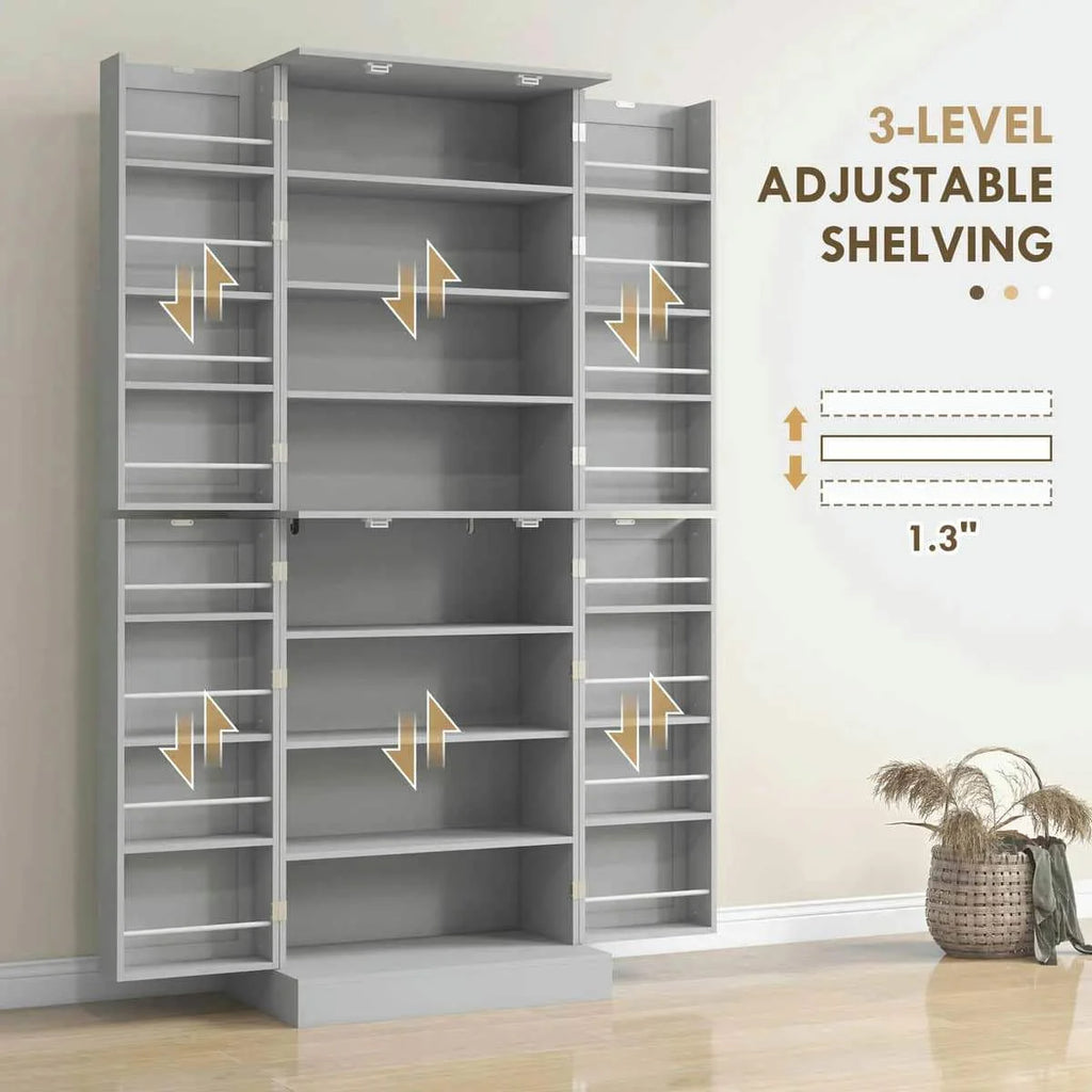Spaco 17 - Tier Kitchen Small Pantry Cabinet with 2 Doors and 6 Adjustable Shelves, Cabinet Pantry, Freestanding 5 - Tier Shelving Pantries for Kitchen Storage, Gray