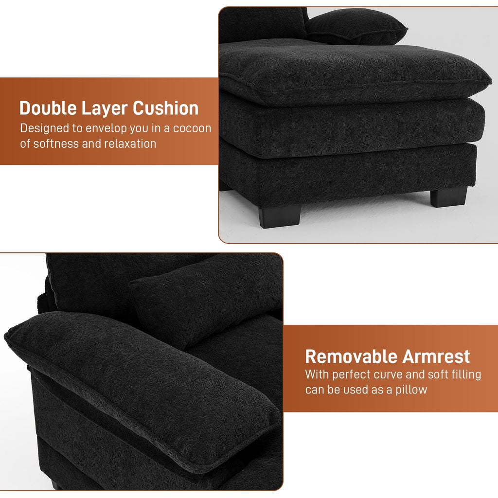 Rophefx 114.3" U Shaped Sectional Couches for Living Room, Cloud Couch, 4 Seats Chenille Couch with Double Layer Cushion, Orange
