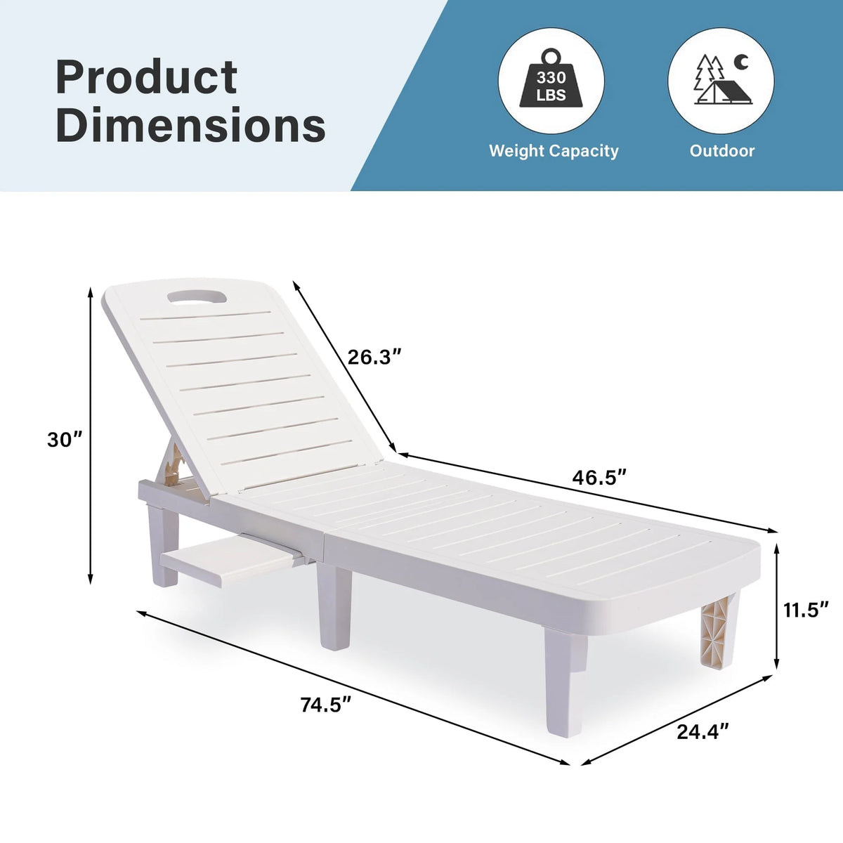 Patio Lounge Chair Set of 2, Adjustable Chaise with Side Table, Outdoor Lounger Recliner for Poolside, Patio, Backyard, Wood Texture Design | Waterproof | Easy to Assemble | Max Weight 330 lb White
