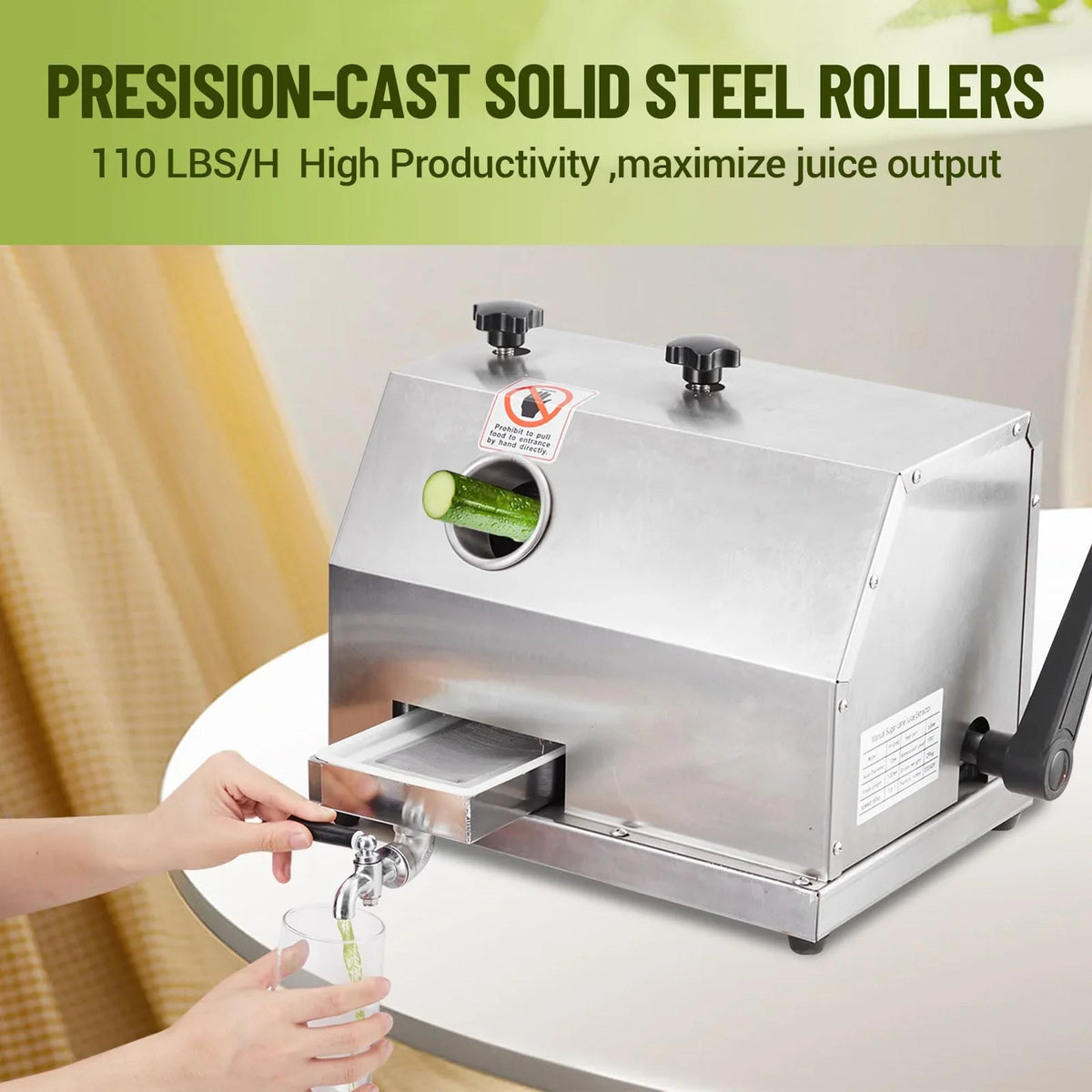 Manual Sugar Cane Juicer Machine, Sugar Cane Press with 3 Stainless Steel Drums and 2.4-INCH Large Inlet, Sugarcane Juice Machine with…