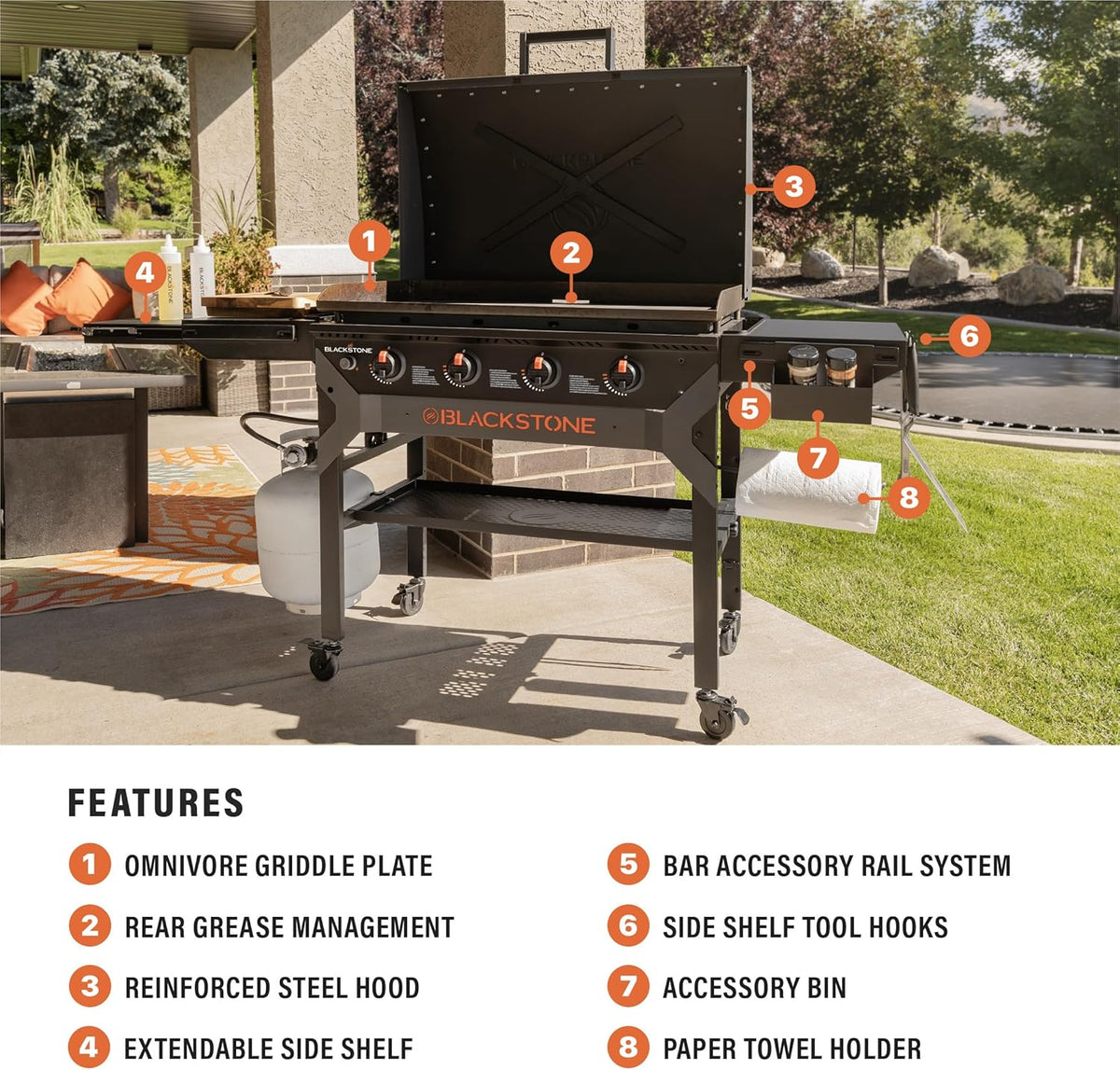 Iron-forged 36" Omnivore Griddle - Premium Powder-coated Steel with Reinforced Hood, Black Finish