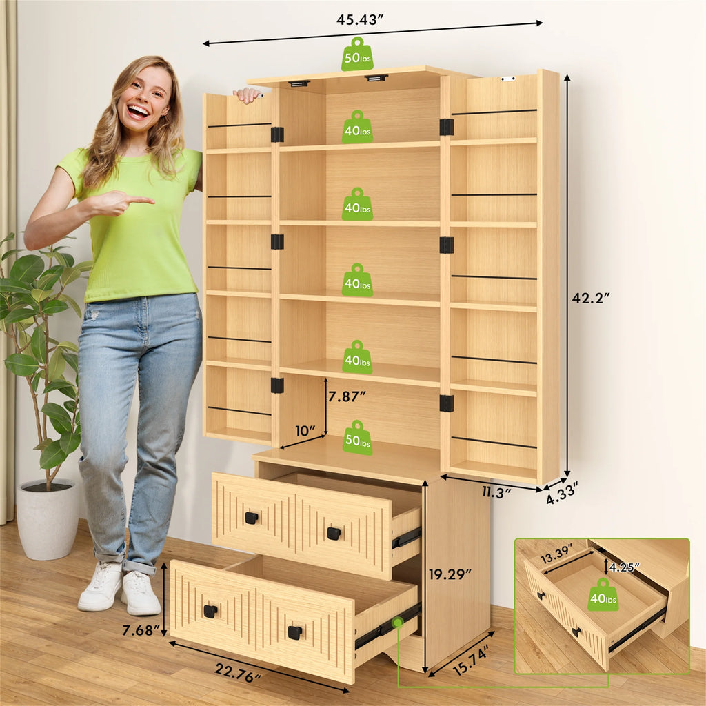 Planntonneo 71'' Tall Kitchen Pantry Storage Hutch Cabinet with Doors and Shelves, Grey Oak