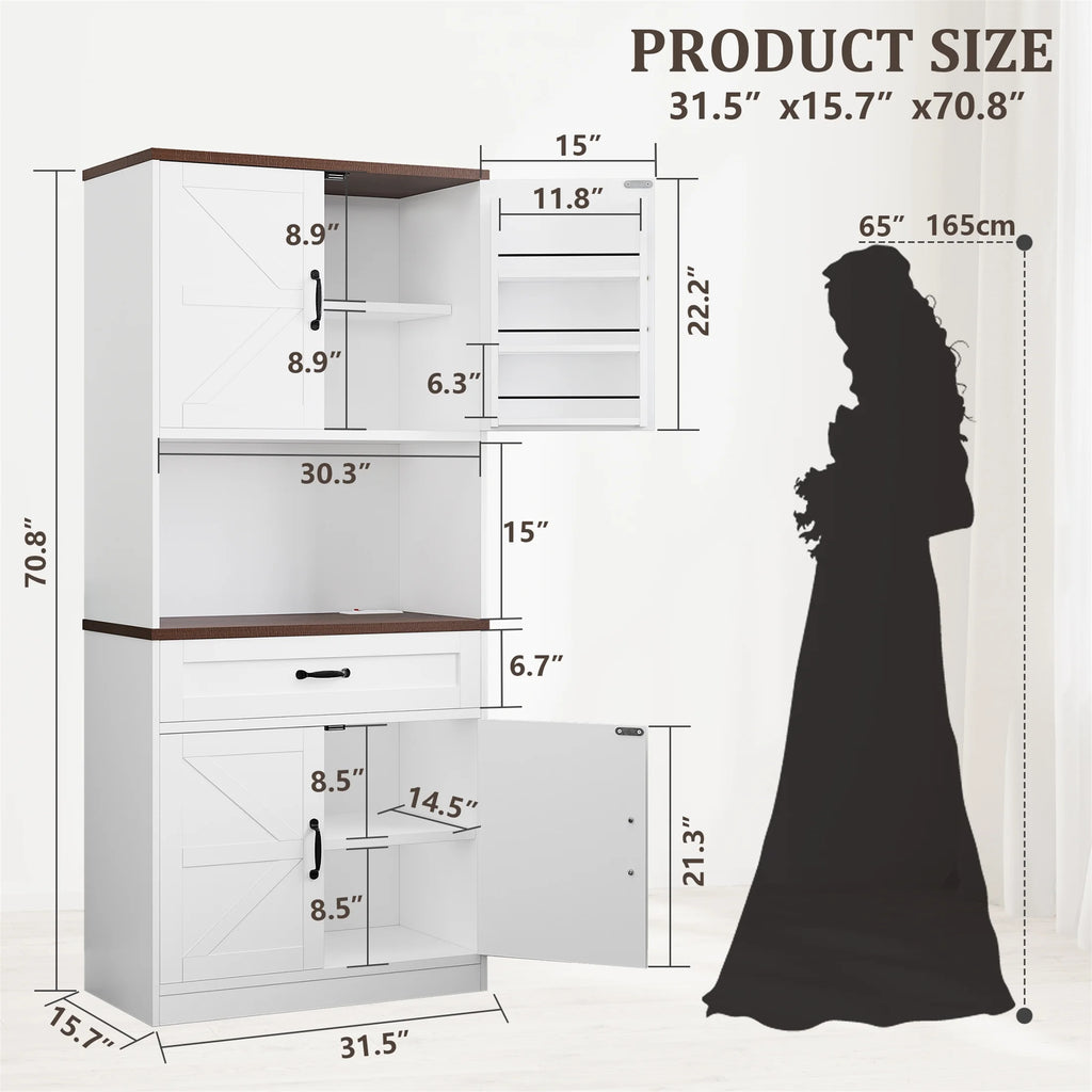 Planntonneo 71'' Tall Kitchen Pantry Storage Hutch Cabinet with Doors and Shelves, Grey Oak