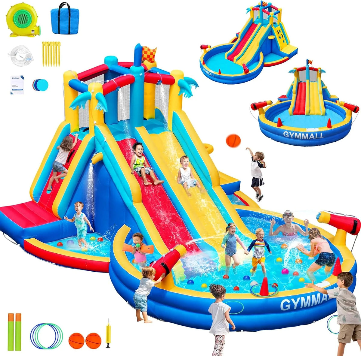 Inflatable Water Slide and Bounce House with 550W Blower