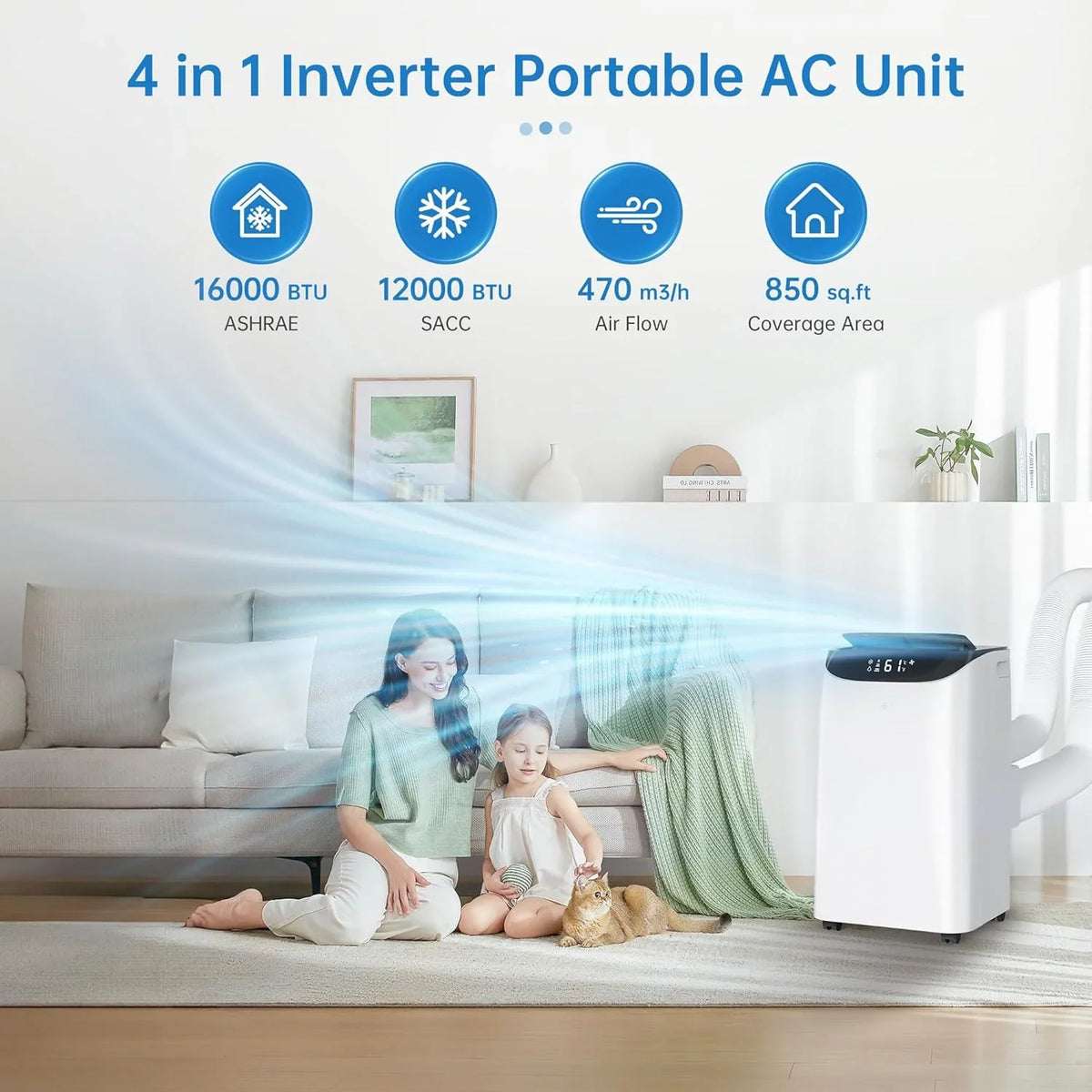 Portable Air Conditioner Cools Up to 700 Sq.ft, 3-IN-1 Energy Efficient Portable AC Unit with Remote Control & Installation Kits for Large…