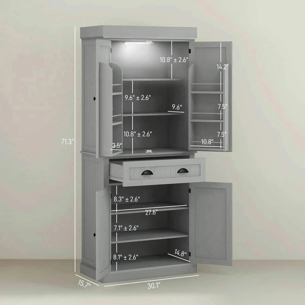 Spaco 17 - Tier Kitchen Small Pantry Cabinet with 2 Doors and 6 Adjustable Shelves, Cabinet Pantry, Freestanding 5 - Tier Shelving Pantries for Kitchen Storage, Gray