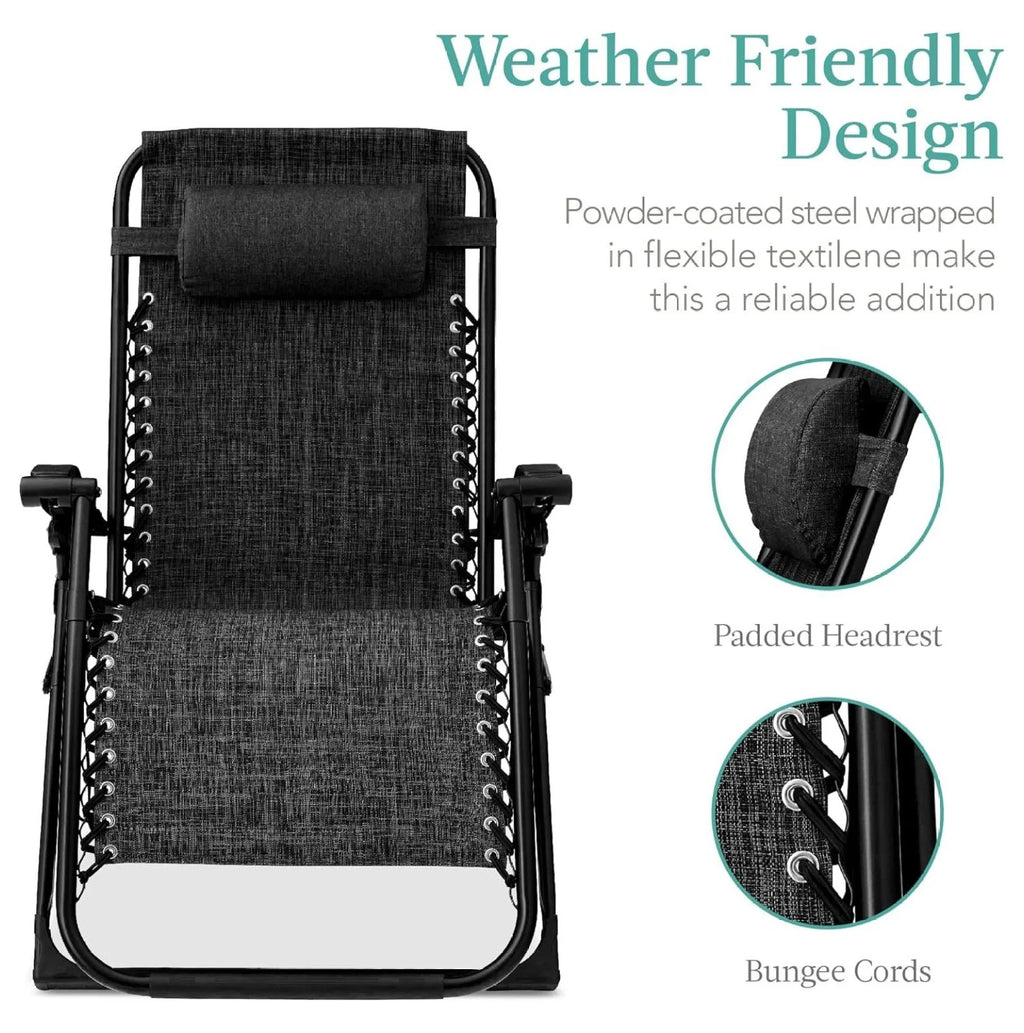 Oversized Chair, Folding Outdoor Patio Recliner, XL Anti Gravity Lounger W/Removable Cushion, Cup Holder, Side Tray, 350 lb Capacity - Taupe