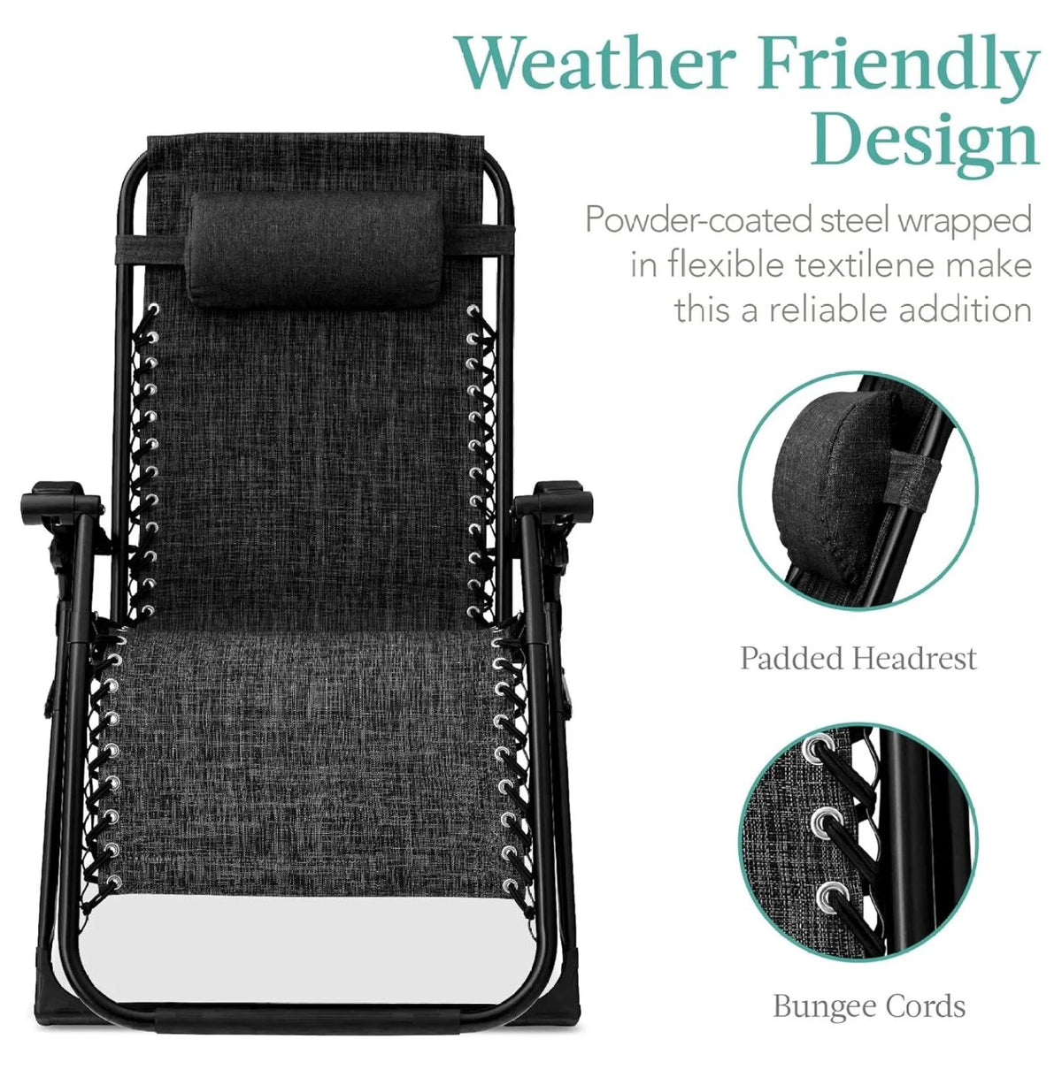 Oversized Chair, Folding Outdoor Patio Recliner, XL Anti Gravity Lounger W/Removable Cushion, Cup Holder, Side Tray, 350 lb Capacity - Taupe