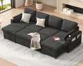 L-Shaped Pull-Out Sleeper Sofa with Storage, USB and Cup Holders