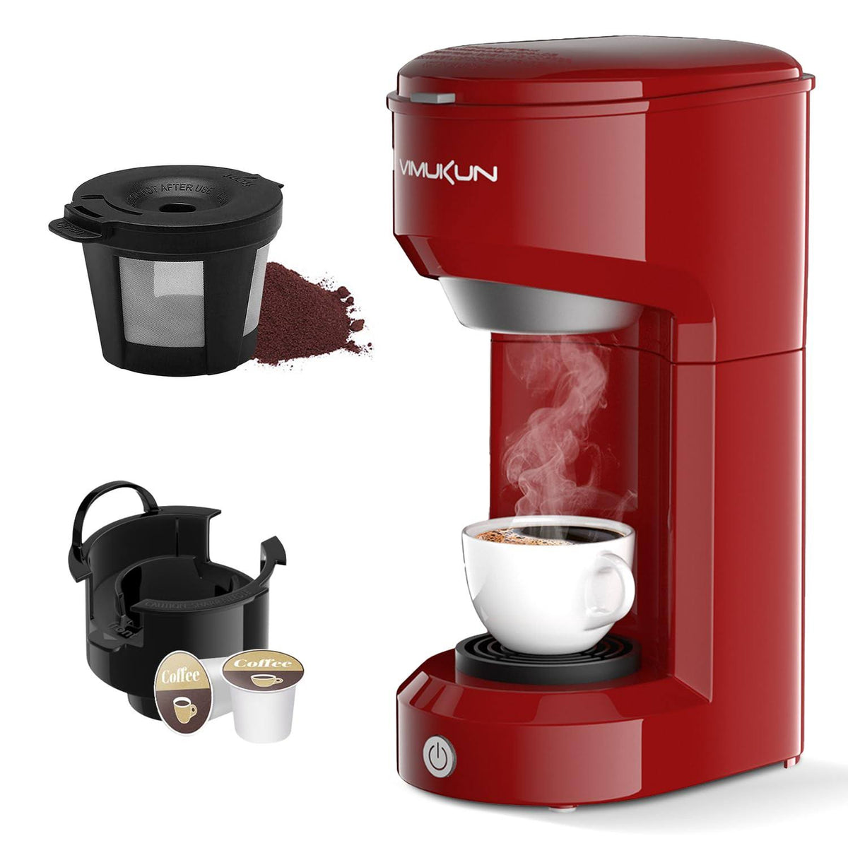 Vimukun Single Serve Coffee Maker Coffee Brewer Compatible with K-Cup Single Cup Capsule with 6 to 14oz Reservoir, Mini Size (Red)