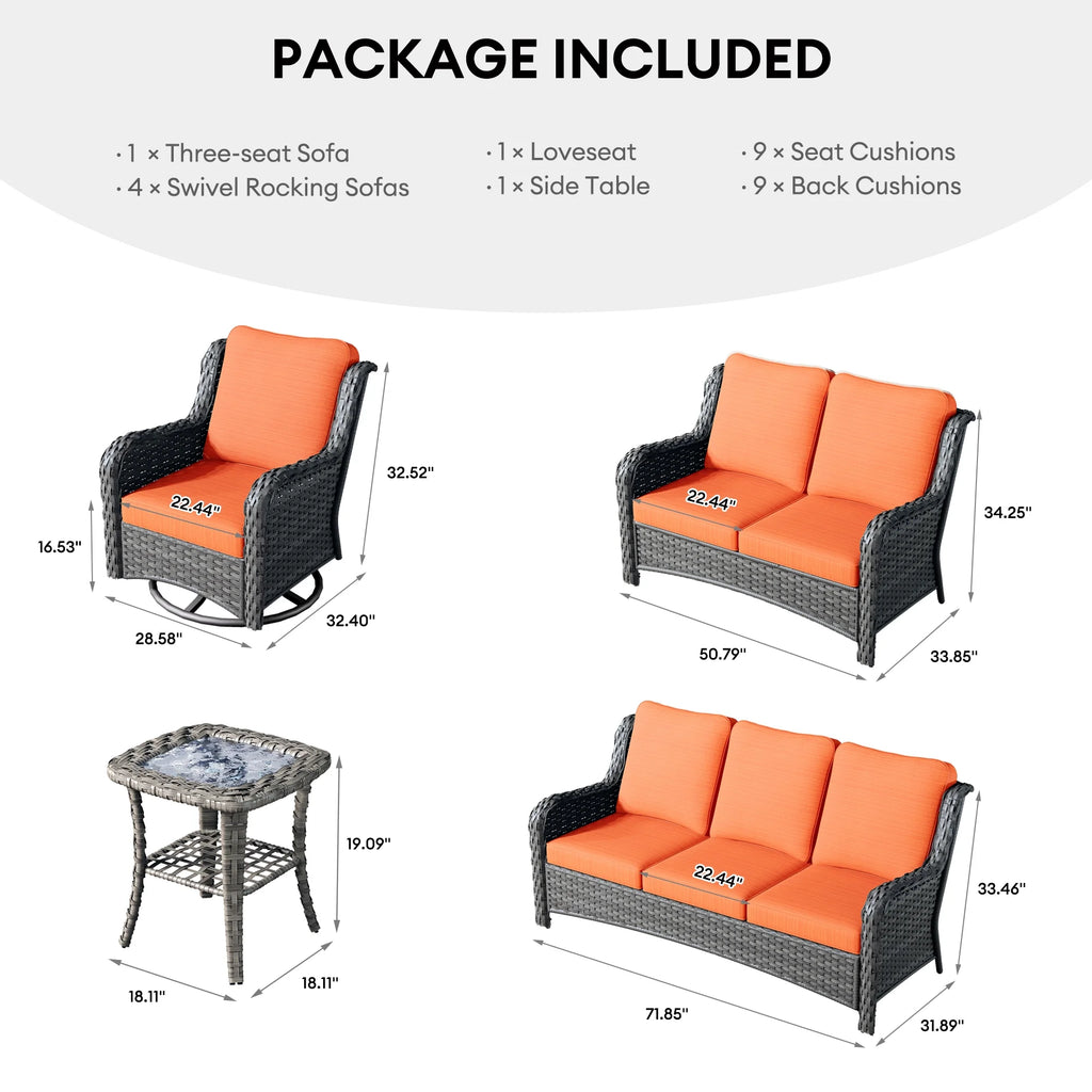 Ovios 8 - Piece Wicker Outdoor Sectional Patio Set with Swivel Chairs and Loveseat, Gray