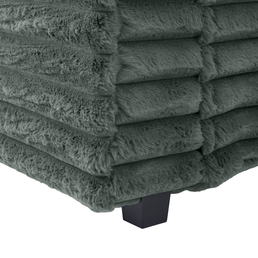 Oversized Double Chaise Lounge, Faux Fur Upholstered Deep Seat Sofa with 2 Pillows, 2 Cupholders, and Dual USB Ports