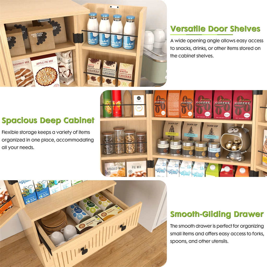 Planntonneo 71'' Tall Kitchen Pantry Storage Hutch Cabinet with Doors and Shelves, Grey Oak