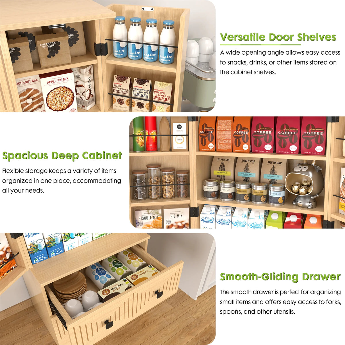 Planntonneo 71'' Tall Kitchen Pantry Storage Hutch Cabinet with Doors and Shelves, Grey Oak