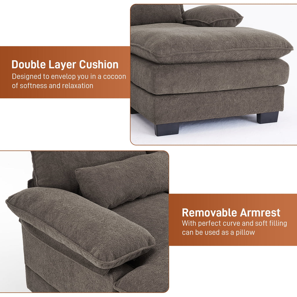 Rophefx 114.3" U Shaped Sectional Couches for Living Room, Cloud Couch, 4 Seats Chenille Couch with Double Layer Cushion, Orange