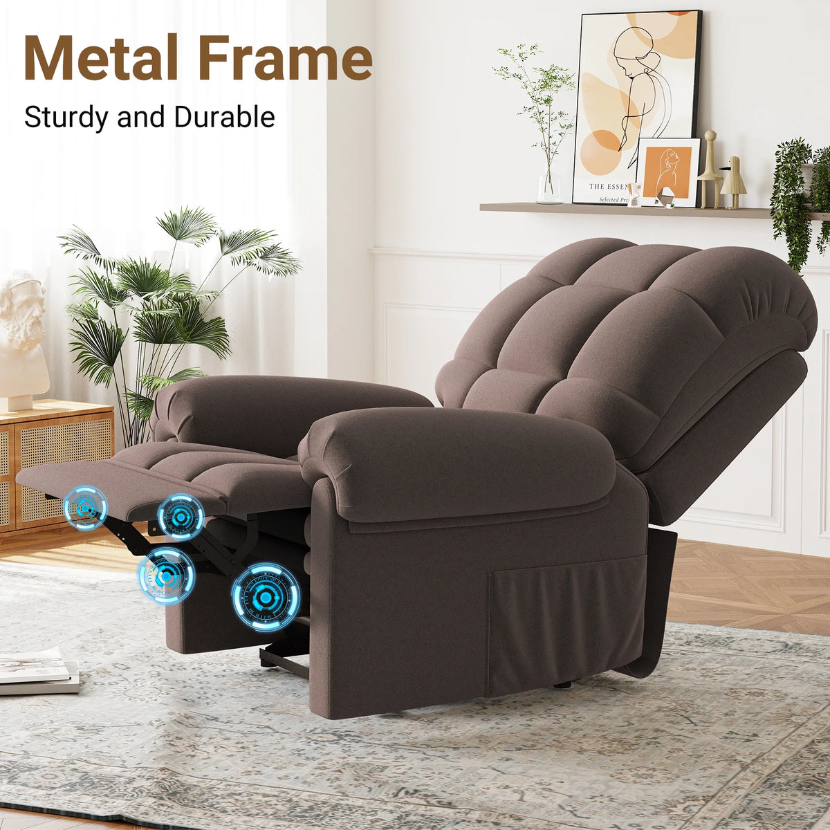 Power Recliner Chair, Electric Recline Sofa Chair for Adults with USB Port, Comfy Teddy Fleece Adjustable Cloud Sofa, Tool - Free Setup, Beige White