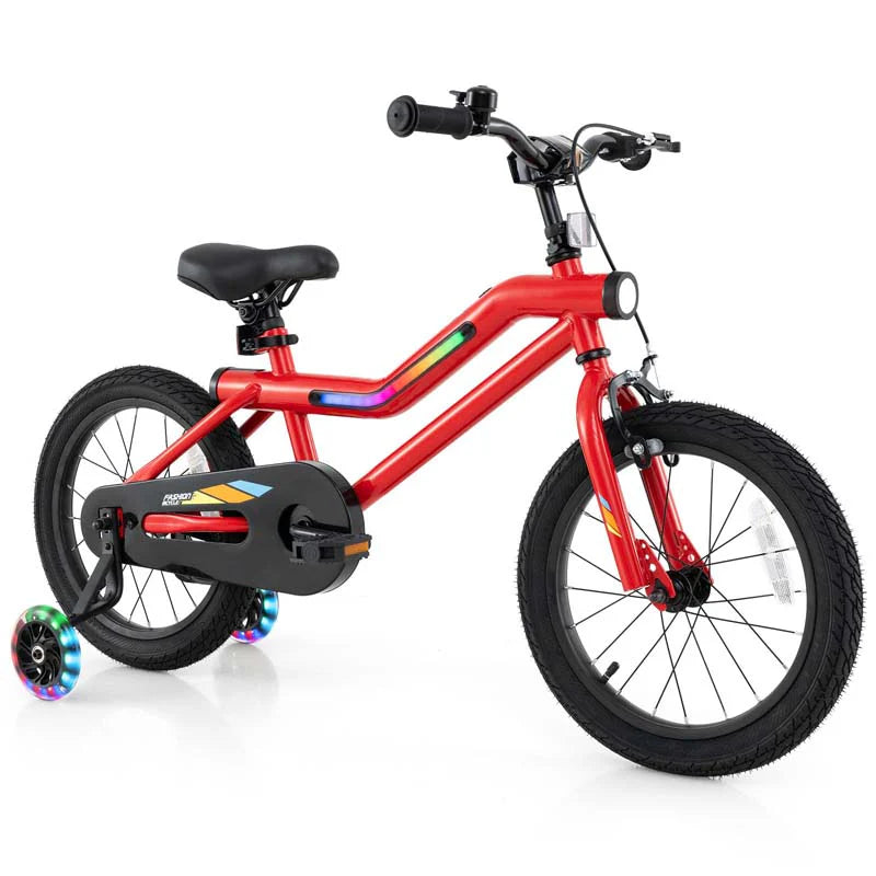 16/18 Inch LED Lighted Kids Bike with Training Wheels, Headlight, Adjustable Seat & Dual Brakes, Children Bicycle for Ages 4-8 Years