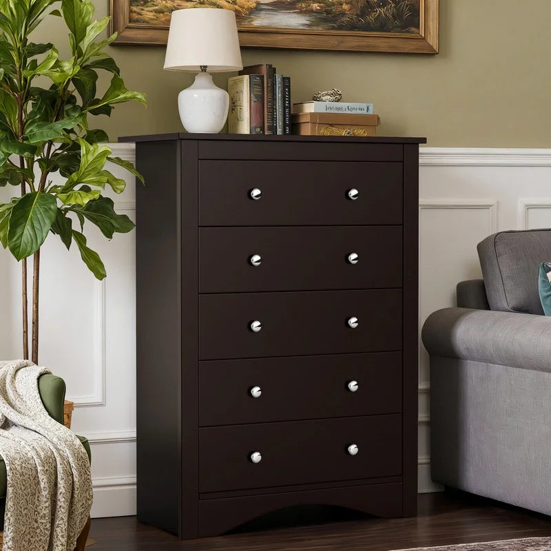 Homall 5 Drawer Dresser Wood Storage Cabinet Double Tier Chest of Drawer TV Stand for Bedroom, Living Room, Black