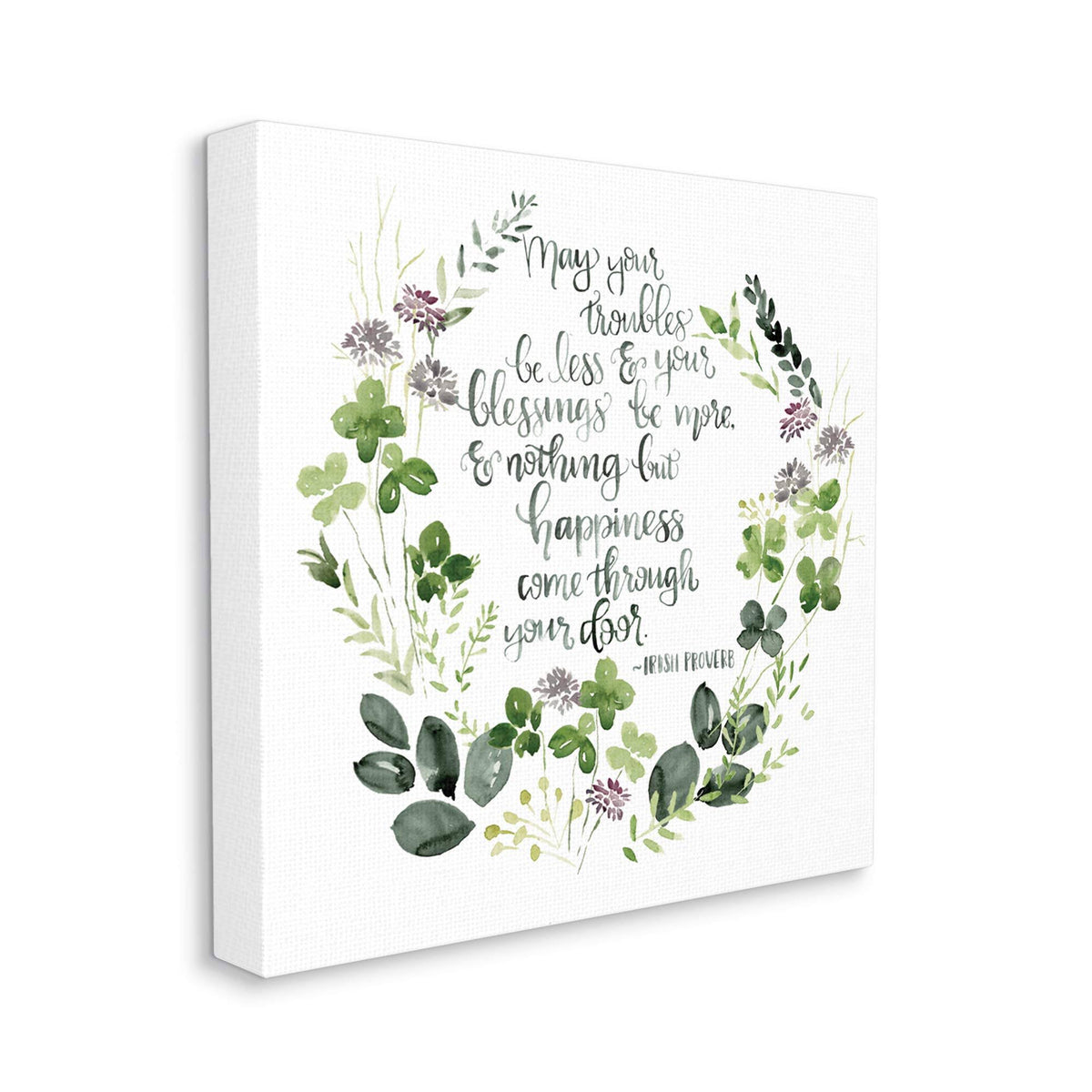 Stupell Industries Troubles Be Less Irish Proverbs Wildflower Wreath Gallery Wrapped Canvas Wall Art, 24 x 24