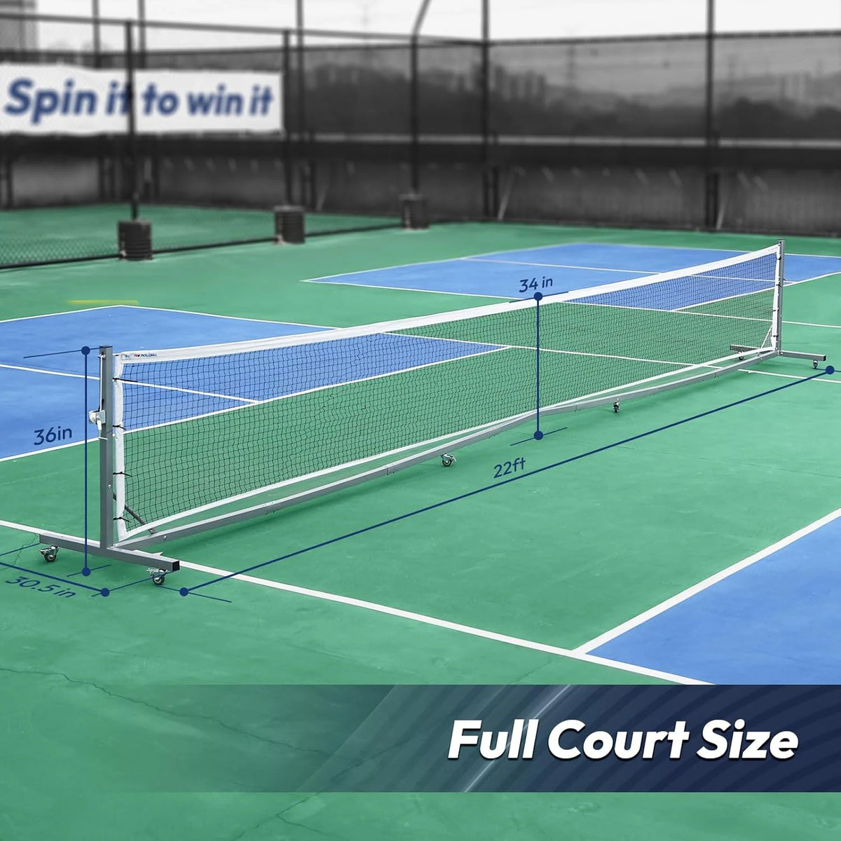 Portable Pickleball Net with Wheels and Winch System
