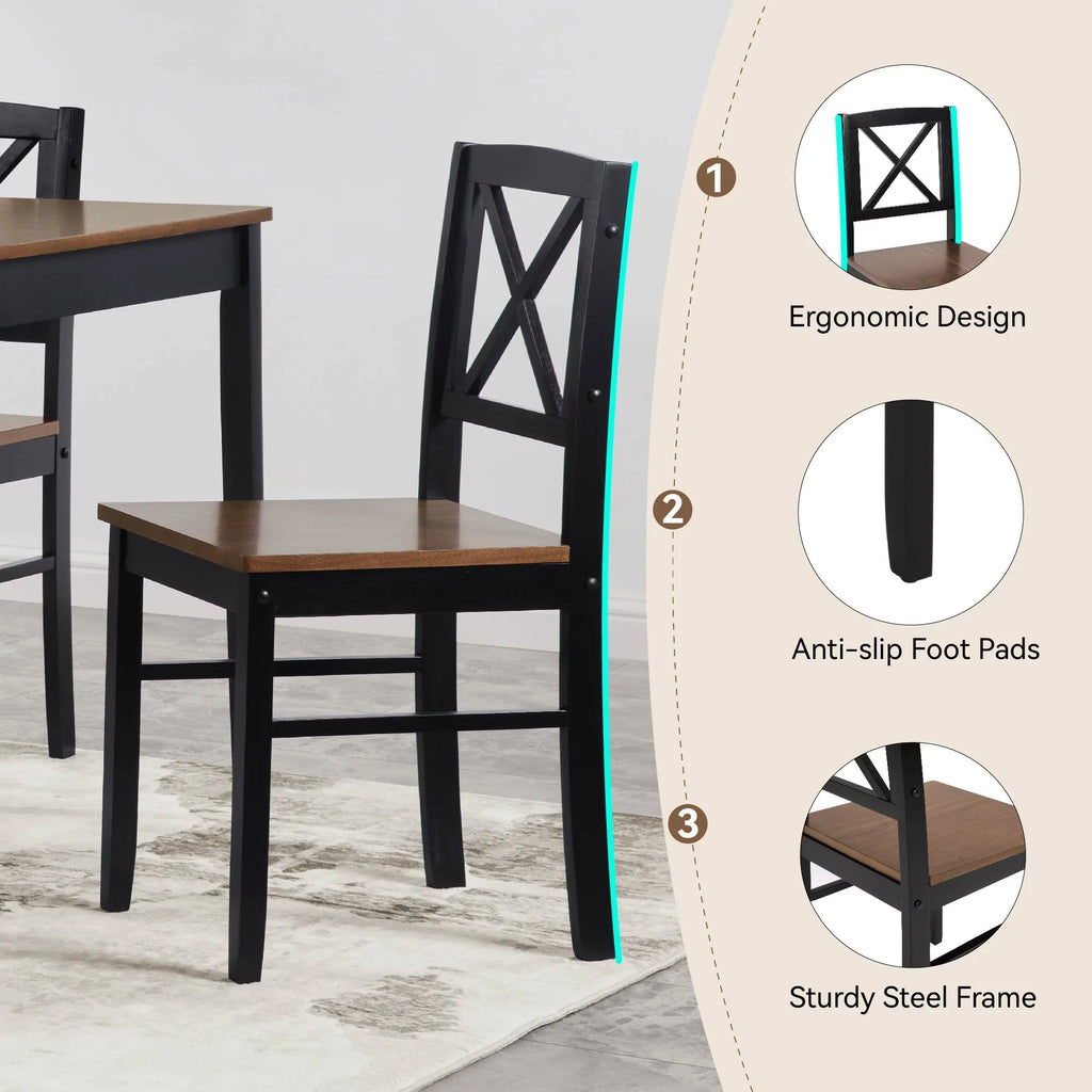 Seizeen Solid Wood Kitchen Table and Chairs, Dining Room Table Set for 4 with Gray Upholstered Chairs, Wood Grain Table Heavy - Duty Frame, Rustic Minimalist Style Breakfast Nook Set
