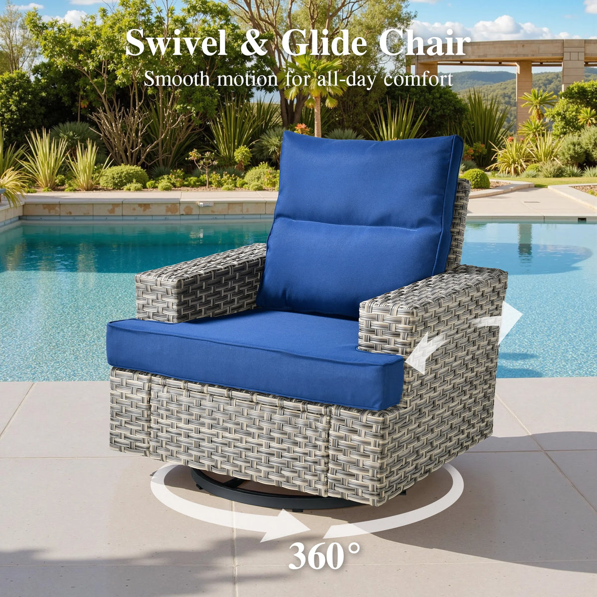 Ovios 10 Pieces Outdoor Patio Furniture Modern High - Back All - Weather Wicker Sectional Conversation Set with Propane Fire Pit Table & Swivel Chair, Dark Gray