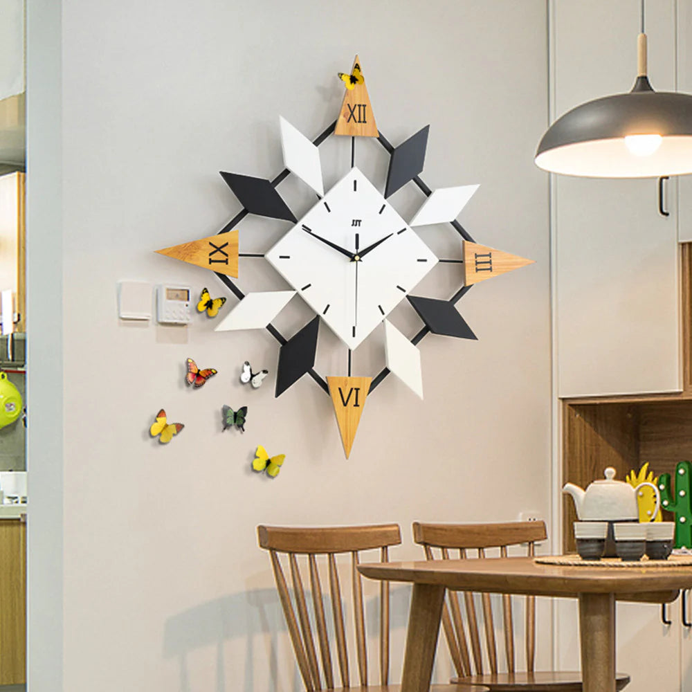 Modern Diamond Style Wall Clock – Solid Wood Decorative Living Room Clock (60x60cm)