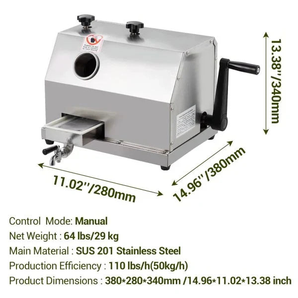 Manual Sugar Cane Juicer Machine, Sugar Cane Press with 3 Stainless Steel Drums and 2.4-INCH Large Inlet, Sugarcane Juice Machine with…
