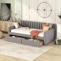 Twin Size Daybed with 2 Storage Drawers, Tufted Upholstered Sofa Bed Frame with and Wood Slat Support, Perfect for Bedroom, Gray