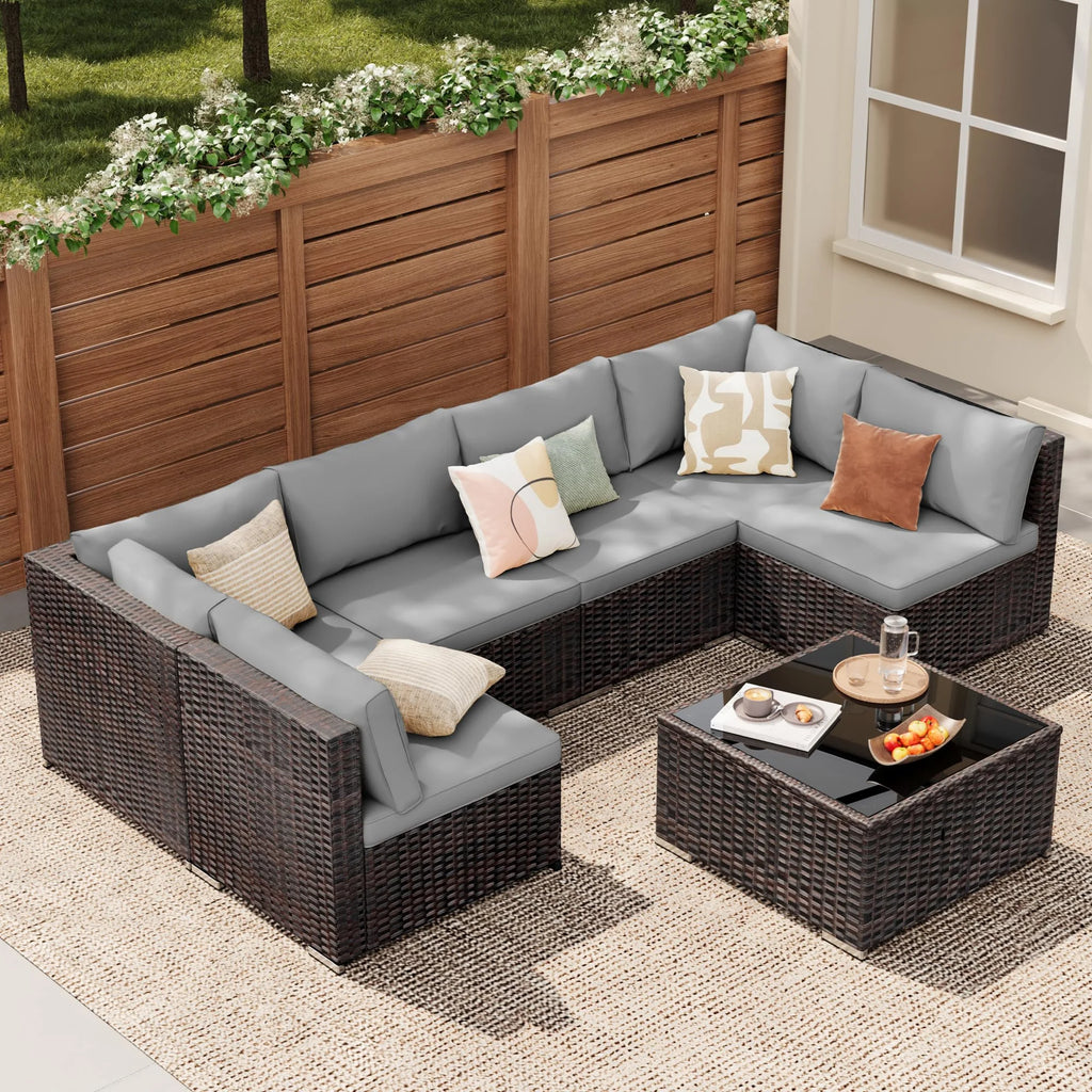Patio Furniture Set Clearance, Lofka 5 Piece Outdoor Sectional Furniture Chair Set with Cushions and Tea Table, Gray