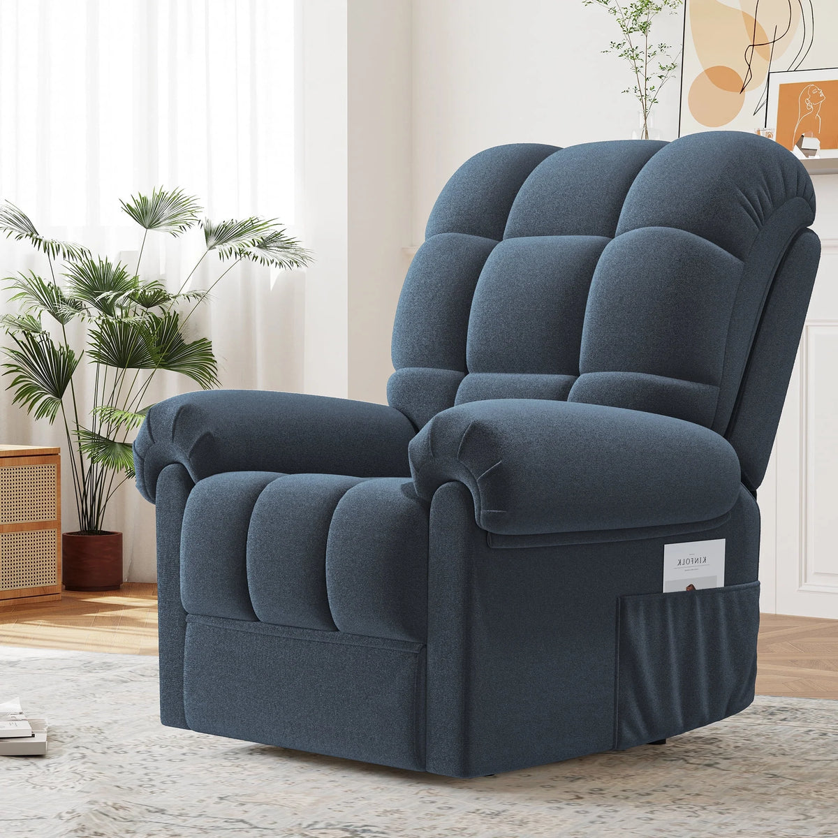 Power Recliner Chair, Electric Recline Sofa Chair for Adults with USB Port, Comfy Teddy Fleece Adjustable Cloud Sofa, Tool - Free Setup, Beige White