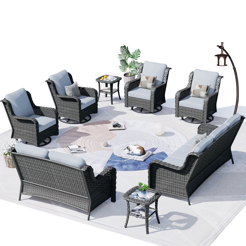 Ovios 8 - Piece Wicker Outdoor Sectional Patio Set with Swivel Chairs and Loveseat, Gray