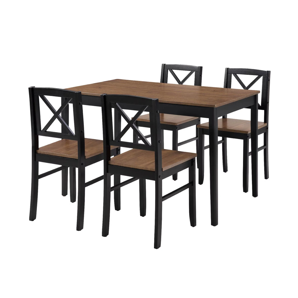 Seizeen Solid Wood Kitchen Table and Chairs, Dining Room Table Set for 4 with Gray Upholstered Chairs, Wood Grain Table Heavy - Duty Frame, Rustic Minimalist Style Breakfast Nook Set