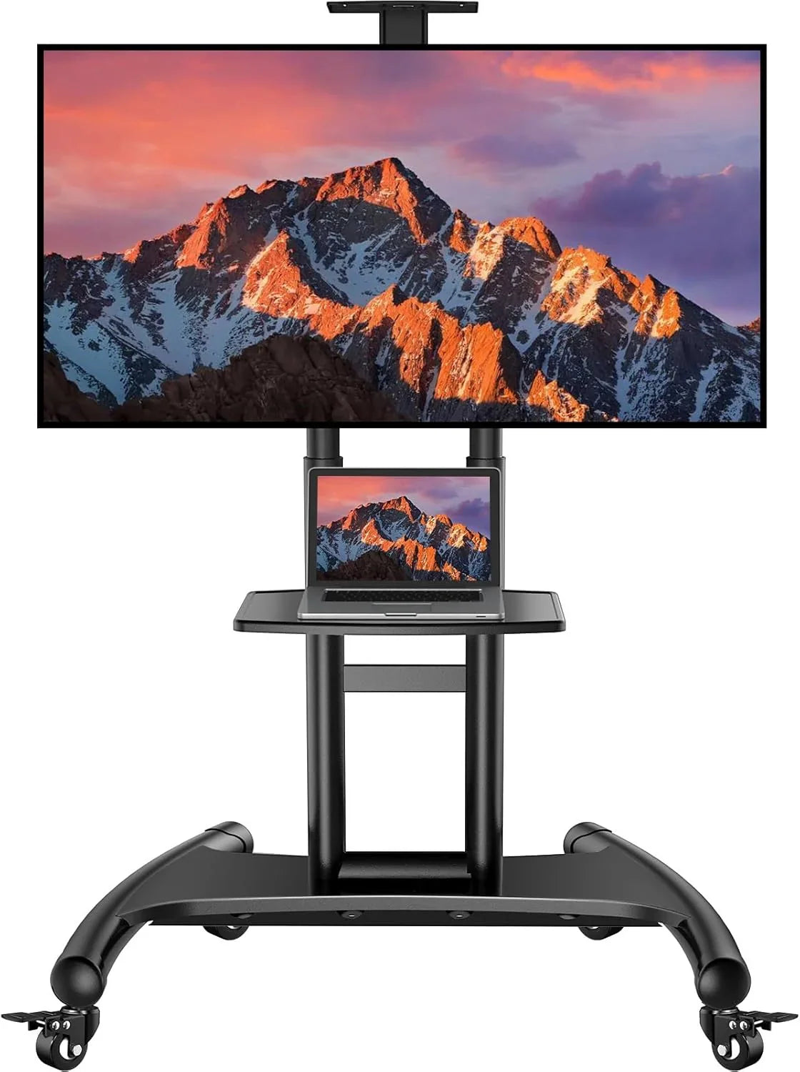 Perlesmith Rolling Mobile TV Cart with Wheels for 32 82 Inch Lcd LED 4K Flat Screen Tvs TV Floor Stand with Shelf Holds Up to 100 lbs Height