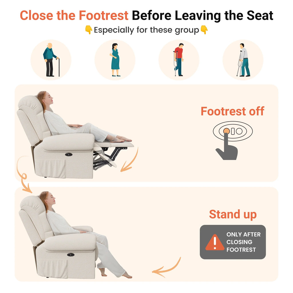 Power Recliner Chair, Electric Recline Sofa Chair for Adults with USB Port, Comfy Teddy Fleece Adjustable Cloud Sofa, Tool - Free Setup, Beige White