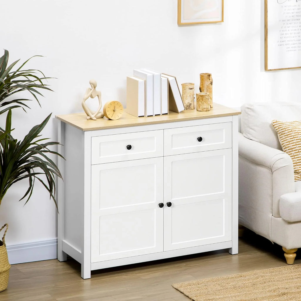 Kitchen Sideboard with Drawers and Adjustable Shelf, White