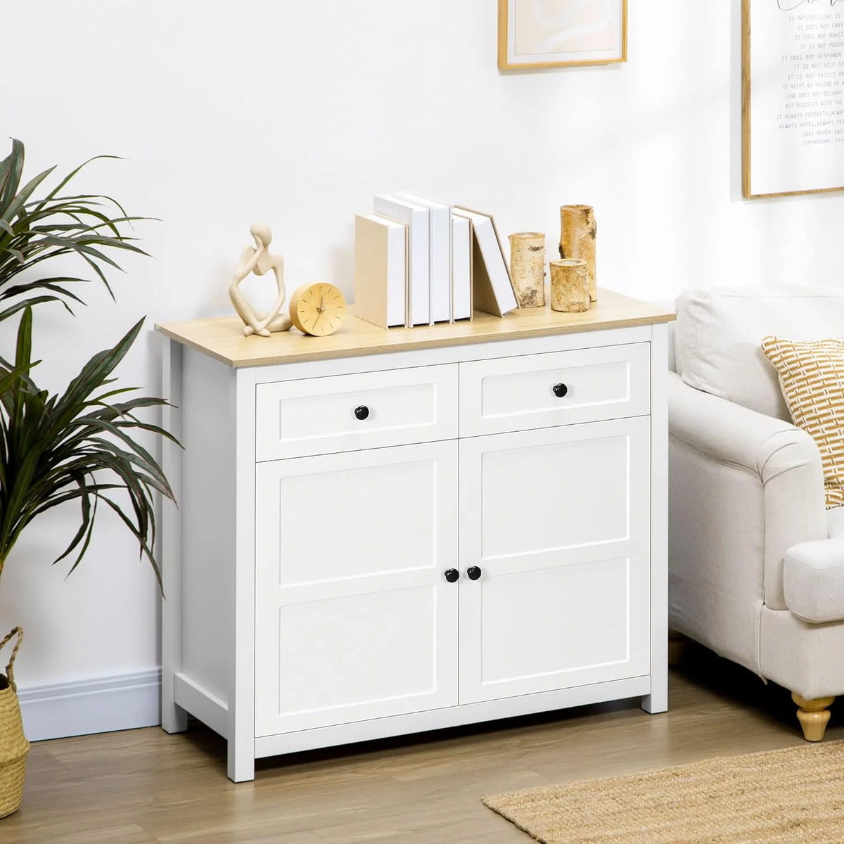 Kitchen Sideboard with Drawers and Adjustable Shelf, White