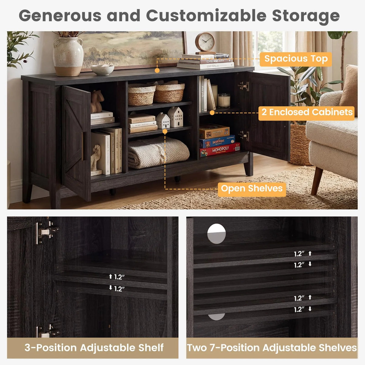 Tangkula Farmhouse TV Stand for TVs up to 65 Inch Entertainment Center with 2 Storage Cabinets