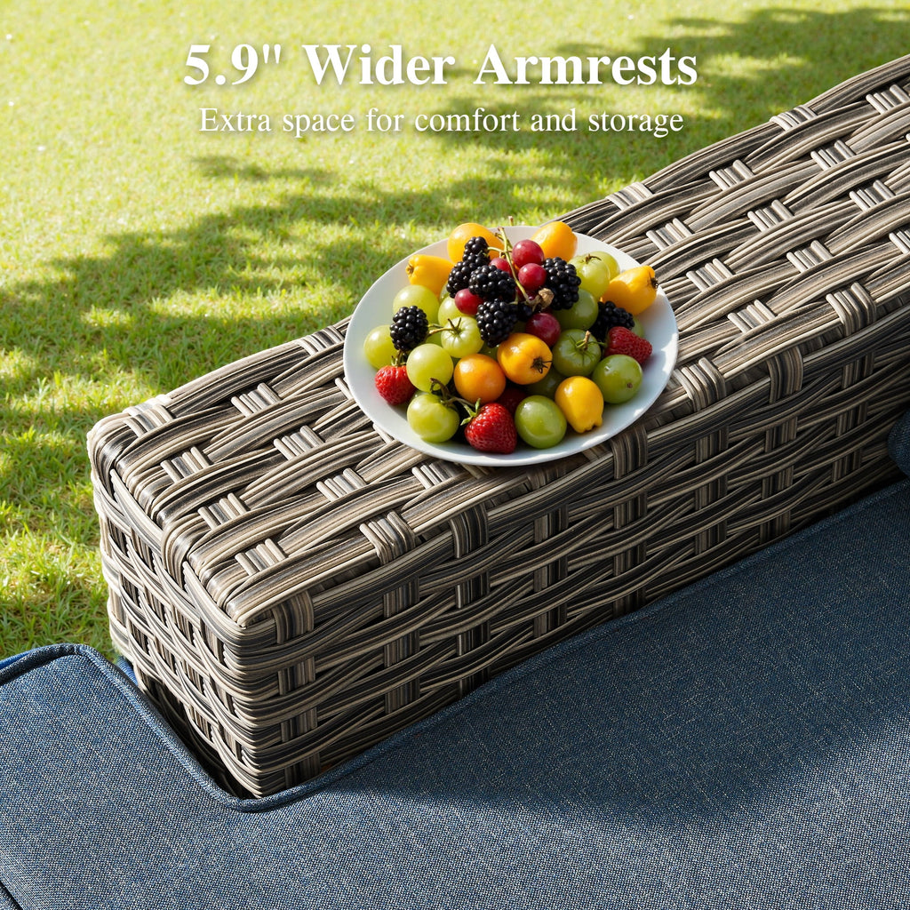 Ovios 10 Pieces Outdoor Patio Furniture Modern High - Back All - Weather Wicker Sectional Conversation Set with Propane Fire Pit Table & Swivel Chair, Dark Gray
