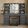 Yanosaku Vanity with Power Outlet, Vanity Desk with Mirror and 10 LED Lights, 10 Drawers Makeup Vanity with 6 Shelves, Fold - up Panel, Vanity Table with Chair for Bedroom