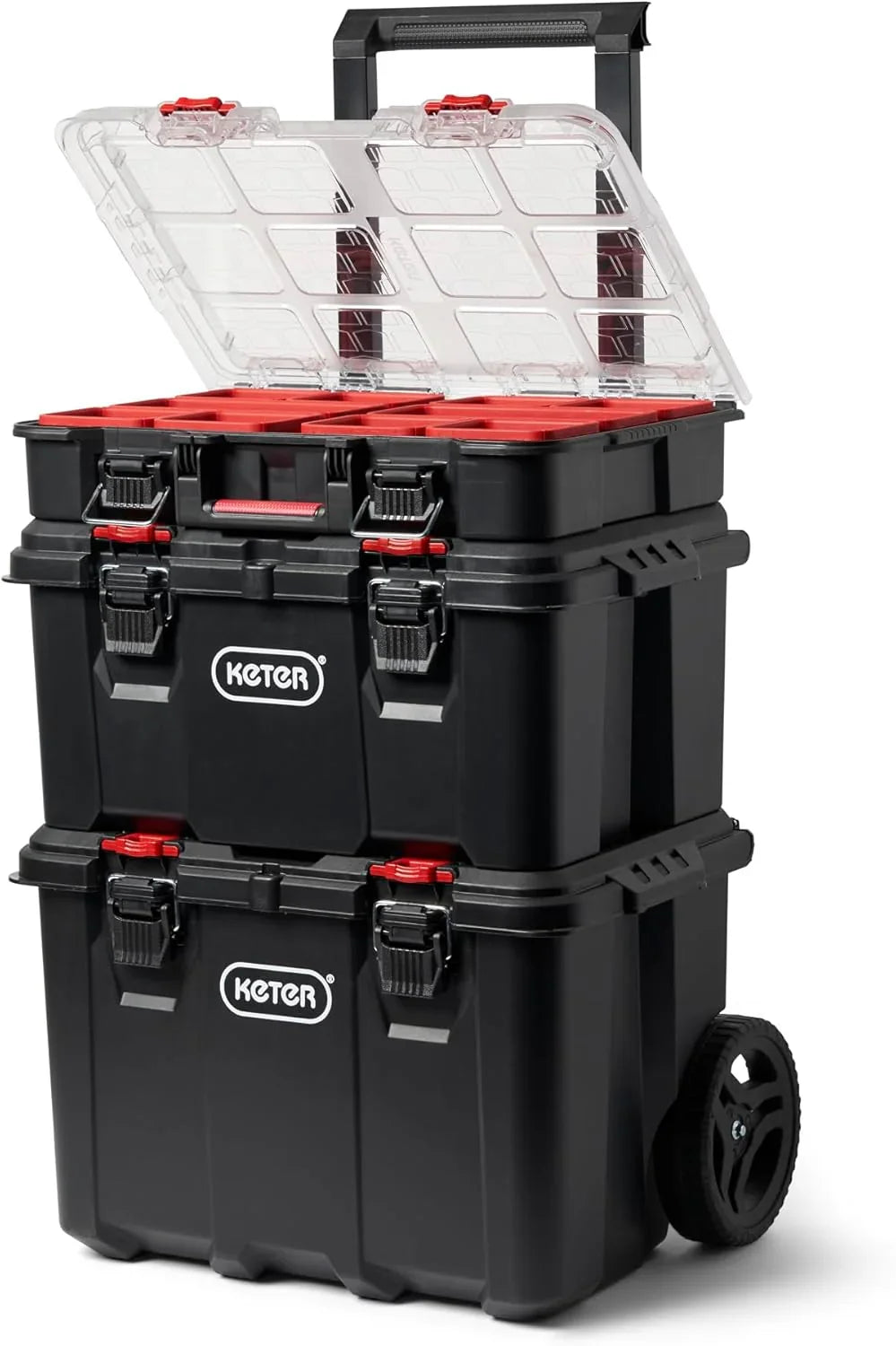 Modular Tools Organizer for Garage Storage and DIY, 3 Piece Resin Rolling Tool Box System for Small Parts